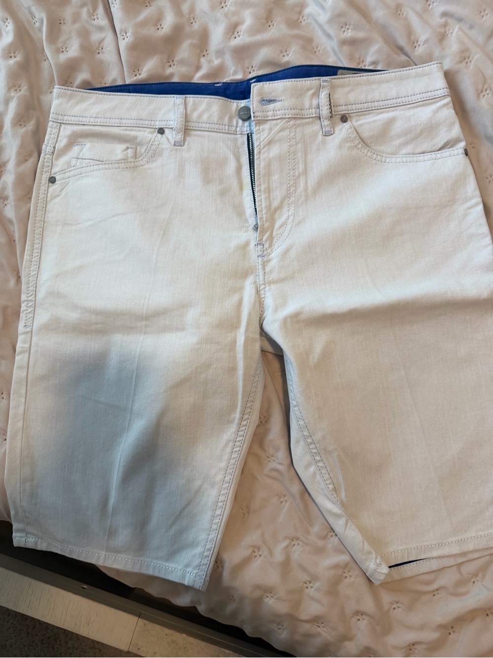 Diesel White Men’s Denim Jean Shorts with Blue Waistband Accent
